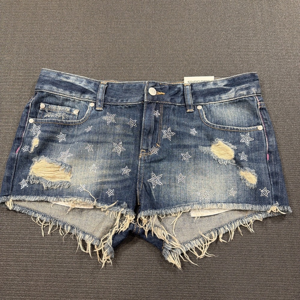 New PINK Victoria's Secret Size 8 Studded Star Distressed Cheeky Denim Shorts